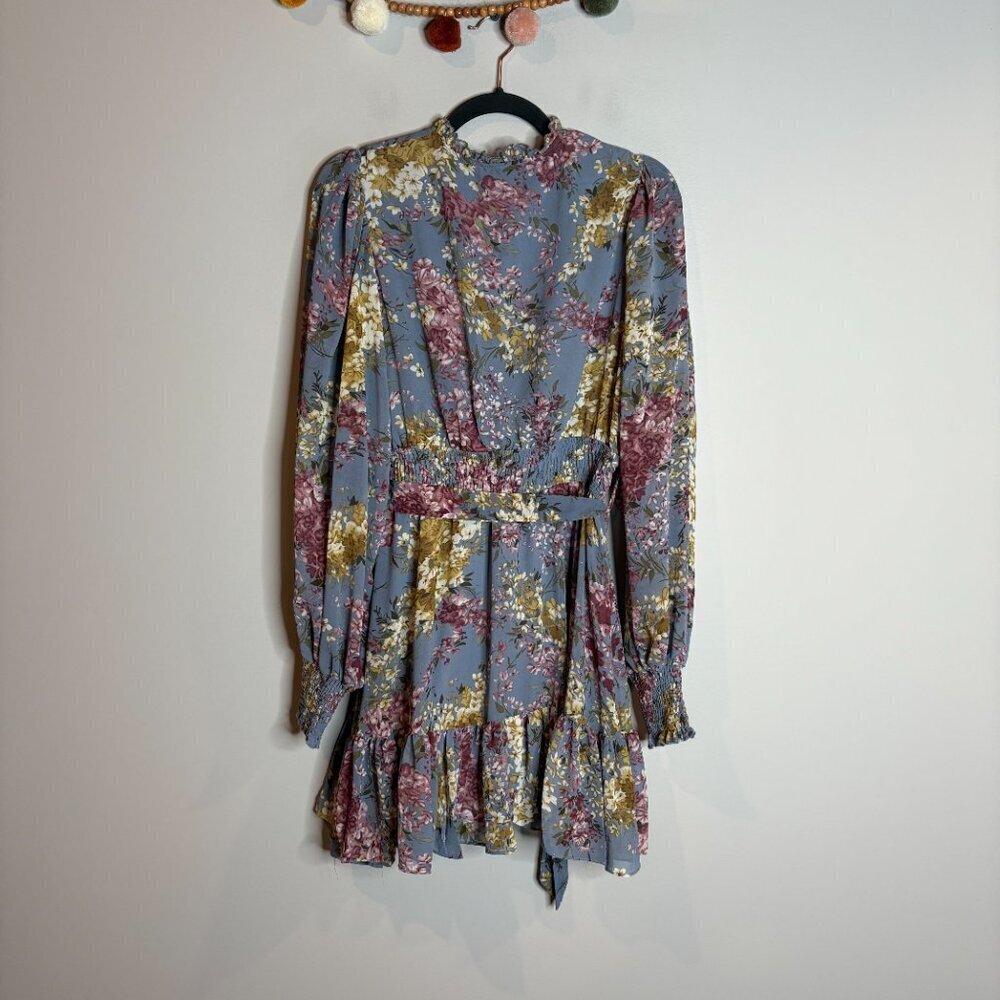 Chic Wish Flying Petals Print Puff Sleeve Ruffle Dress in Lavender - Picture 3 of 7
